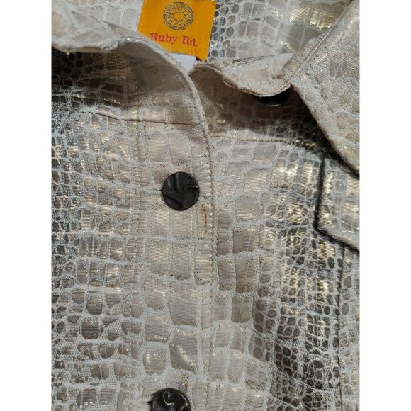 Ruby Rd. Womens Metallic Croc-Embossed Jacket Size 16 Button-Front Long Sleeve - Picture 6 of 7